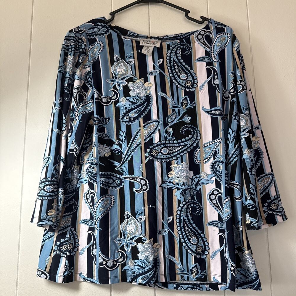 Style &Co. Collection Blue Paisley Print Blouse Size XL 92% Polyester V5